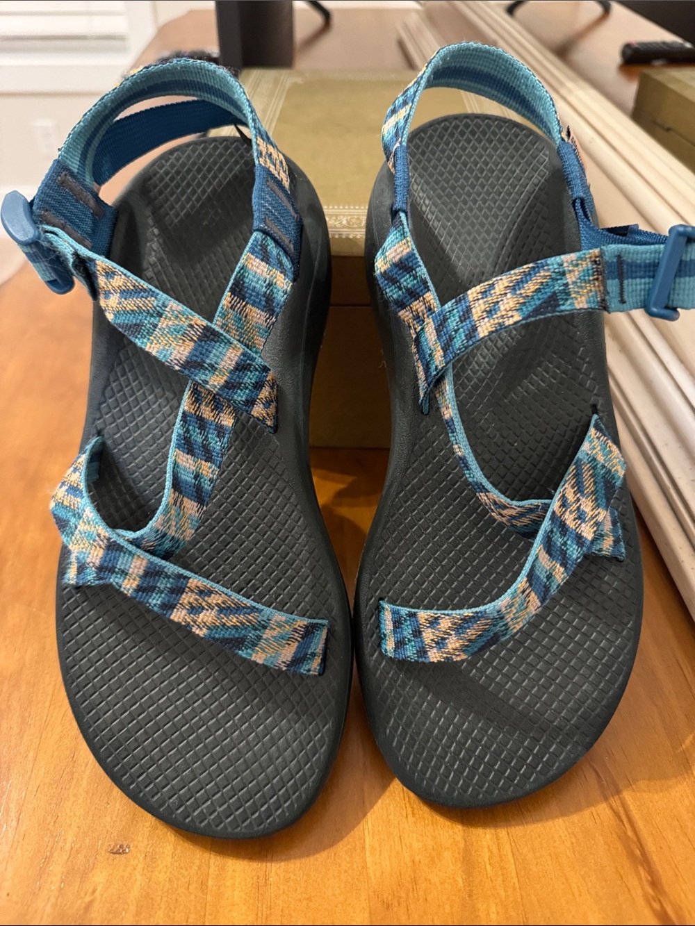 Chaco Teal & Blue Patterned Strap Sandals